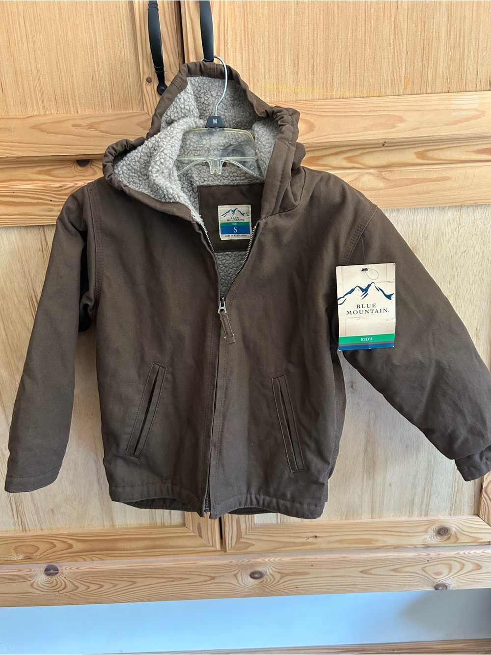 Blue Mountain Kids Brown Sherpa-Lined Hooded Puffer Jacket New With Tags Sz S